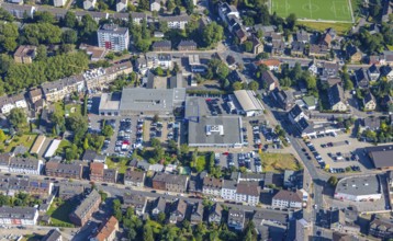 Aerial view, Knappenviertel with Tiemeyer automobile GmbH in the district Schlad in Oberhausen,
