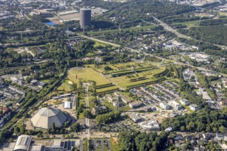 Aerial view, OLGA Park with ASO Oberhausen senior citizens' residence at OLGA Park, winding tower