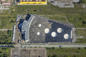 Aerial view, Topgolf course under construction on the steelworks site at Brammenring in Centro