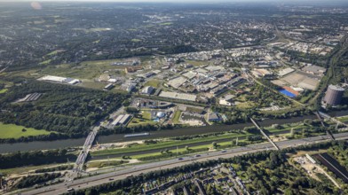 Aerial view, The Topgolf course under construction on the steelworks site at the Brammenring in the