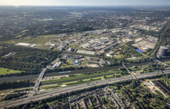 Aerial view, The Topgolf course under construction on the steelworks site at the Brammenring in the