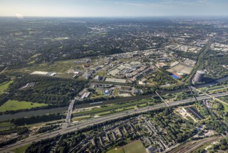 Aerial view, The Topgolf course under construction on the steelworks site at the Brammenring in the