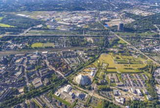 Aerial view, OLGA Park with ASO Oberhausen senior citizens' residence at OLGA Park, winding tower