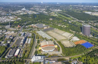 Aerial view, Centro Oberhausen shopping centre with gasometer and König-Pilsener-ARENA as well as