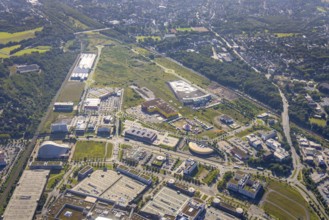 Aerial view, The Topgolf course under construction on the steelworks site at the Brammenring in the