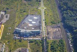 Aerial view, Topgolf course under construction on the steelworks site at Brammenring in Centro