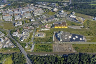 Aerial view, Topgolf course under construction on the steelworks site at Brammenring in Centro