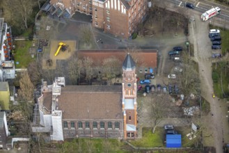 Aerial view, construction site Christuskirche, city centre, Oberhausen, Ruhr area, North