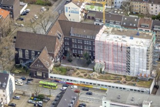 Aerial view, Elsa-Brändström-Gymnasium, construction site new building, city centre, Oberhausen,