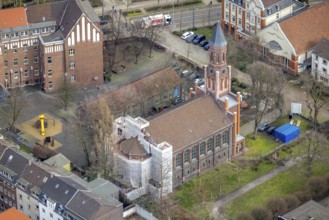 Aerial view, construction site Christuskirche, city centre, Oberhausen, Ruhr area, North