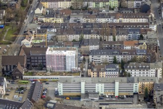 Aerial view, Elsa-Brändström-Gymnasium, construction site new building, city centre, Oberhausen,