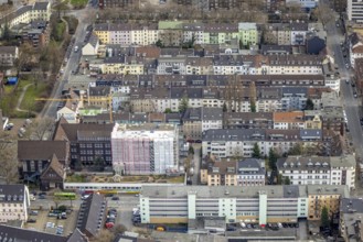 Aerial view, Elsa-Brändström-Gymnasium, construction site new building, city centre, Oberhausen,