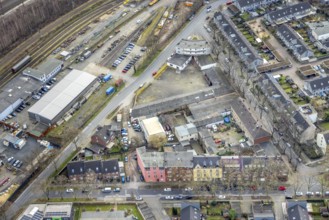 Aerial view, Bero-Zentrum, Güterstraße corner Hansastraße, new flats planned on former tyre dealer