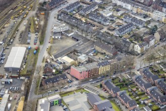 Aerial view, Bero-Zentrum, Güterstraße corner Hansastraße, new flats planned at the former tyre