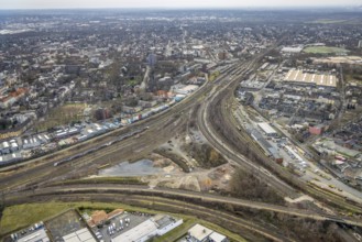 Aerial view, railway triangle, new flats planned on former tyre dealer Vergölst site,