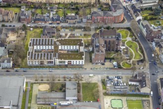 Aerial view, nursing home Vincenzhaus Oberhausen, church building Lothringer Straße, city centre,