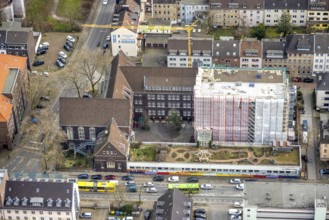 Aerial view, Elsa-Brändström-Gymnasium, construction site new building, city centre, Oberhausen,