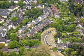 Aerial view, canal works Leuthenstraße, main canal Sterkrade is a body of water in the Emscher