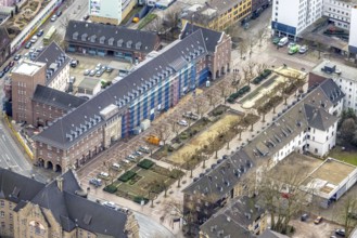 Aerial view, Friedensplatz, police station, house facade renovation, city centre, Oberhausen, Ruhr