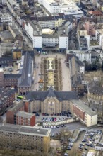 Aerial view, district court, Friedensplatz, police station, house facade renovation, city centre,
