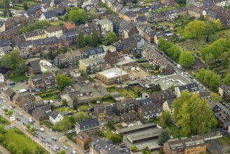Aerial view, construction site and new building day care centre Karlstraße, Tackenberg West,