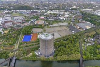 Aerial view, gasometer venue, Borbeck, Oberhausen, Ruhr area, North Rhine-Westphalia, Germany,