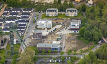 Aerial view, winding tower Osterfeld colliery, shaft complex Â½, new residential complex and office