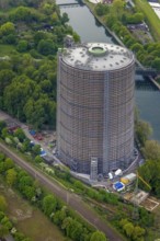 Aerial view, gasometer venue, Borbeck, Oberhausen, Ruhr area, North Rhine-Westphalia, Germany,