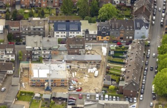 Aerial view, construction site and new building day care centre Karlstraße, Tackenberg West,