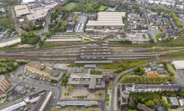 Aerial view, Oberhausen main station, city centre, Oberhausen, Ruhr area, North Rhine-Westphalia,