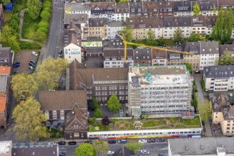 Aerial view, construction site Elsa-Brändström-Gymnasium, city centre, Oberhausen, Ruhr area, North