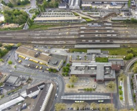 Aerial view, Oberhausen main station, city centre, Oberhausen, Ruhr area, North Rhine-Westphalia,