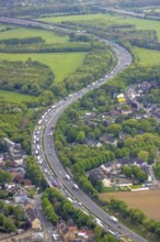 Aerial view, traffic jam on the A3 motorway, Alstaden, Oberhausen, Ruhr area, North