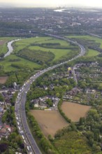 Aerial view, traffic jam on the A3 motorway, Alstaden, Oberhausen, Ruhr area, North