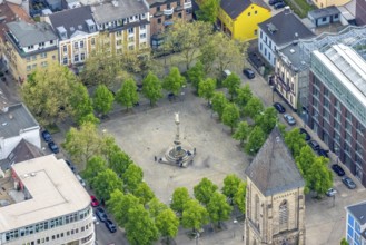Aerial view, Altmarkt with Victory Column and Angel of Peace in the city centre, Oberhausen, Ruhr