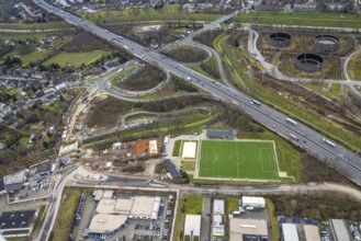 Aerial view, A3 motorway junction Oberhausen-Holten, construction site feeder road, Schwarze Heide,