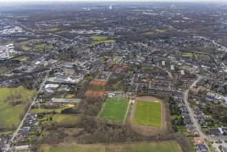 Aerial view, sports field Sportfreunde Königshardt, Königshtardt, Oberhausen, Ruhr area, North