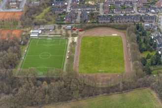 Aerial view, sports field Sportfreunde Königshardt, Königshtardt, Oberhausen, Ruhr area, North