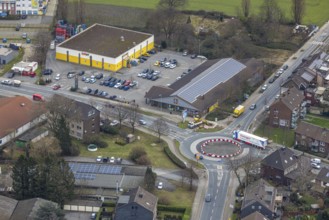 Aerial view, roundabout, Von-Trotha-Straße, Weierstraße, Schwarze Heide, Oberhausen, Ruhr area,