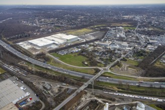 Aerial view, roundabout Weißensteinstraße on the A3, Edeka central warehouse Oberhausen, Schwarze