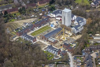 Aerial view, construction site, new development area, residential buildings Am Schacht IV, Kursana
