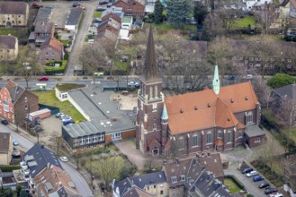 Aerial view, St. Antonius Church, catholic kindergarten St. Antonius, Schillerschule,