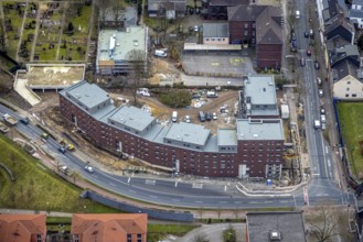 Aerial view, construction site, new residential buildings on Eugen-Zur-Nieden-Ring,
