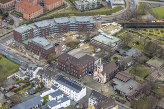 Aerial view, construction site, new residential buildings on Eugen-Zur-Nieden-Ring,