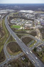 Aerial view, business park Im Erlengrund, Edeka central warehouse, Basamentwerke Böcke GmbH,
