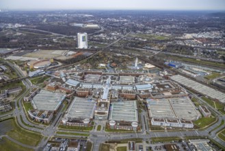 Aerial view, CentrO Oberhausen shopping centre, renovation work on the covered gasometer, Borbeck,