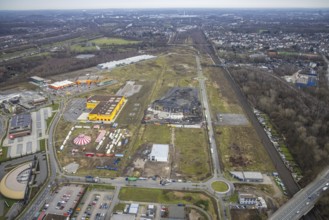 Aerial view, CentrO site, construction site Brammenring, Hornbach Baumarkt, Poco Einrichtungsmarkt,