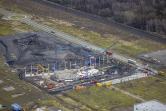Aerial view, construction site on the CentrO site, Brammenring, Borbeck, Oberhausen, Ruhr area,