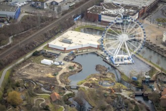 Aerial view, CentrO Oberhausen, CentrO Ferris wheel at the canal, LEGOLAND® Discovery Centre,