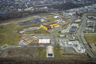 Aerial view, CentrO site, construction site Brammenring, Hornbach Baumarkt, Poco Einrichtungsmarkt,